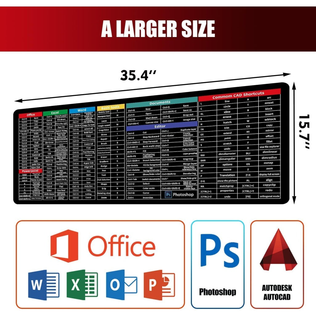Keyboard Shortcut Mat & Mouse Pad – Maximize Productivity and Comfort While You Work!