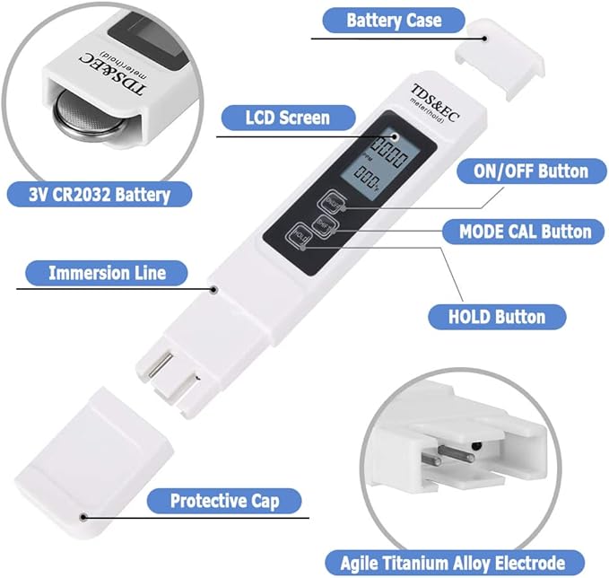 3-in-1 TDS, EC & Temperature Meter – Accurate Water Quality Tester